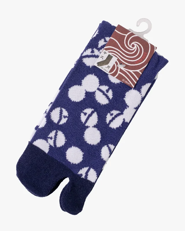 Hiking socks for outdoor challenges-Wa Modern, Tabi Socks, Crew, Dark Blue with White Circles and Bells (M/L)