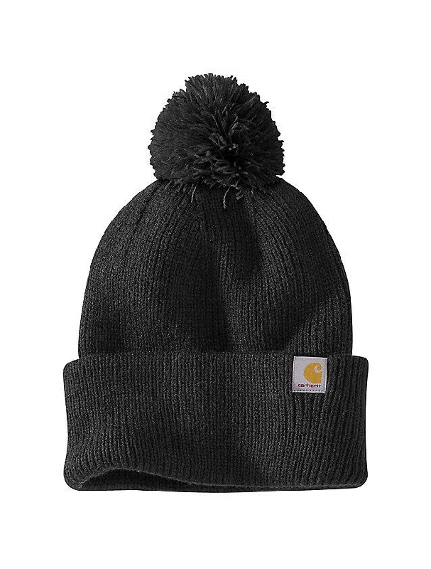 Knit Pom-Pom Cuffed Beanie - Black