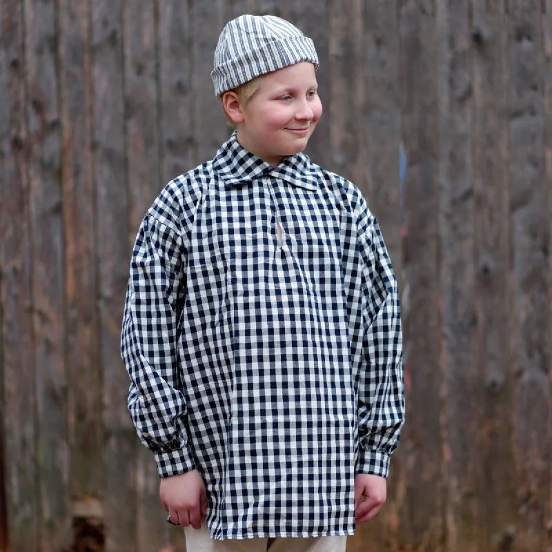 Hiking shirt with hidden pockets-Boys' Workshirt Blue Checked