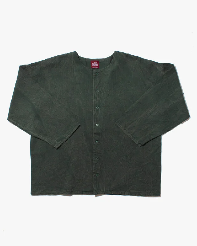 Hiking shirt cool quick-dry-Wa-Modern Herringbone Button Down Tunic Shirt- Green