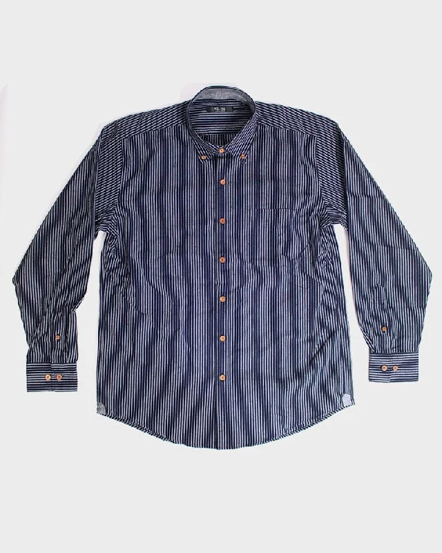 Hiking shirt quick-dry casual-ToK Shirt, Long Sleeve Button-Up, Indigo with White Shima