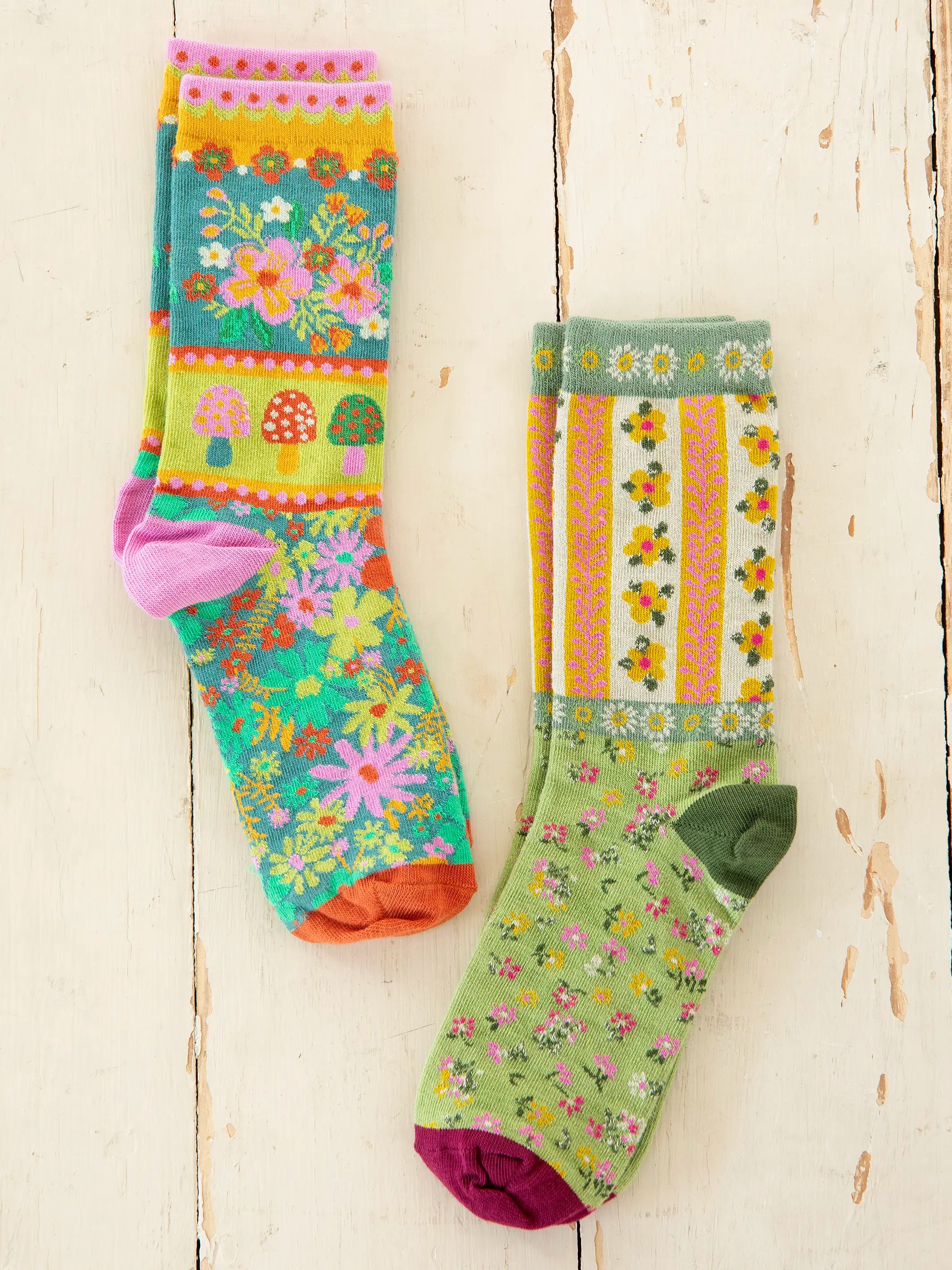 Hiking socks with trail durability-Boho Sock Set, Set of 2 - Floral Mushroom