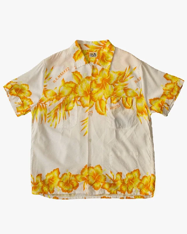 Hiking shirt lightweight performance-Japanese Repro Shirt, Aloha Short Sleeve, Seilin Brand, Orange Floral - S