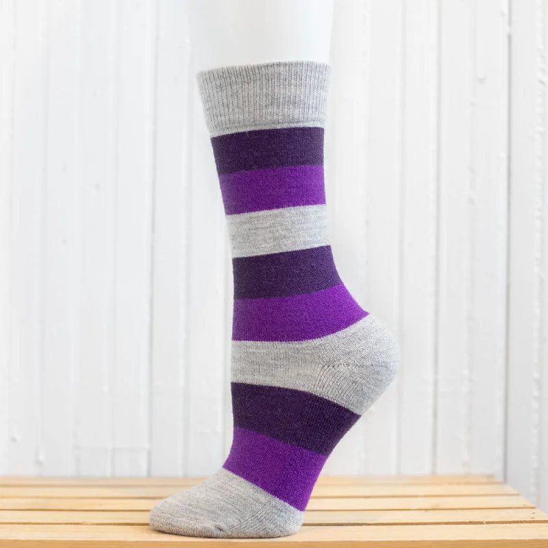 Hiking socks with secure fit-Striped Crew Alpaca Hiking Socks