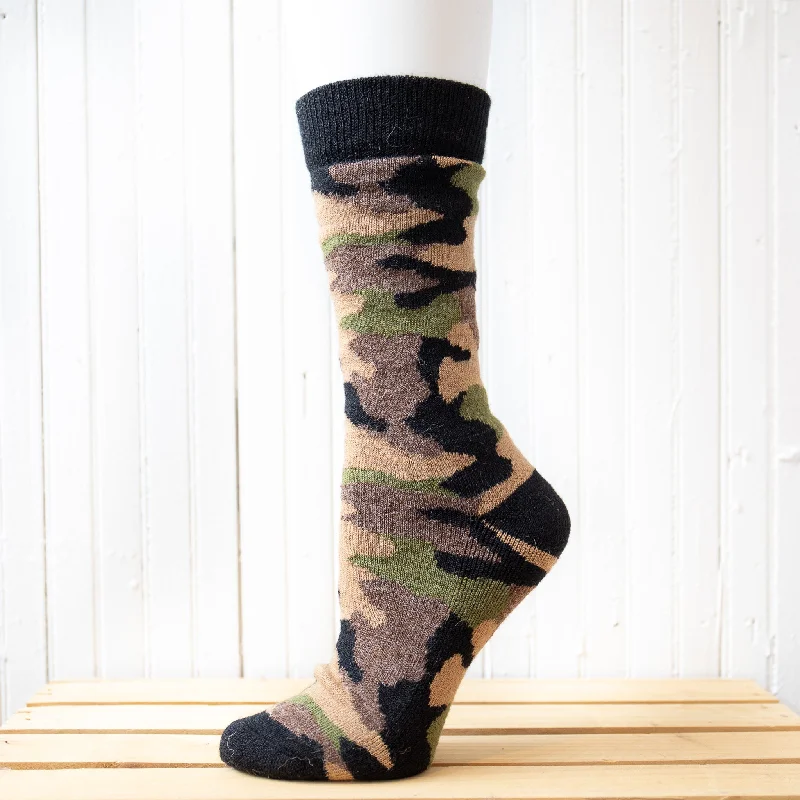 Hiking socks for fair trade-Camouflage Crew Alpaca Hiking Socks