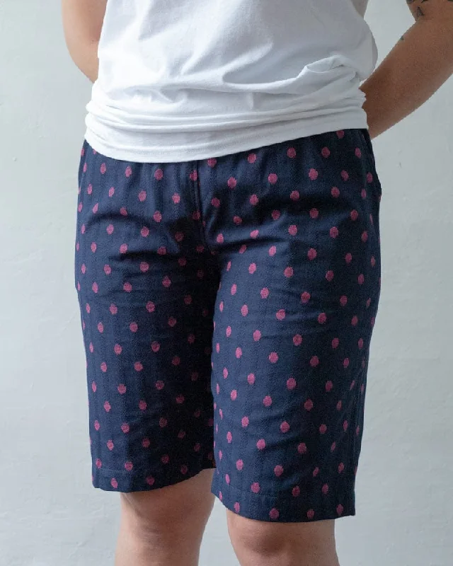 Hiking Shorts for functionality-ToK Shorts, Kasuri Indigo with Red Dots