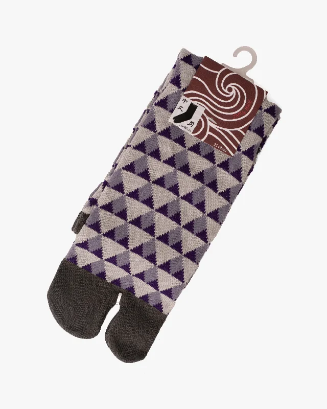 Hiking socks with trail gatherings-Wa Modern, Tabi Socks, Crew, Lilac with Purple Pyramid Patterns (M/L)