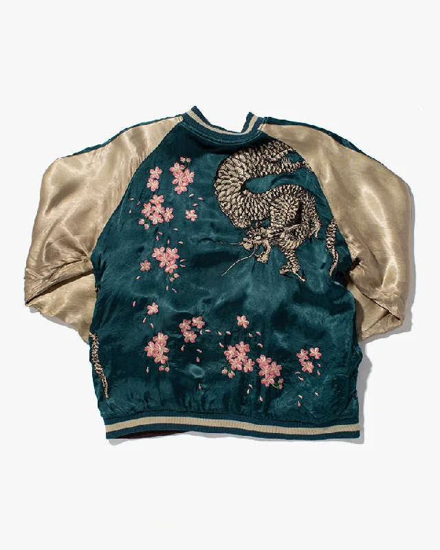 Hiking jackets adventure style-Japanese Repro Souvenir Jacket, Reversible, Teal Dragon and Grey Koi - XL