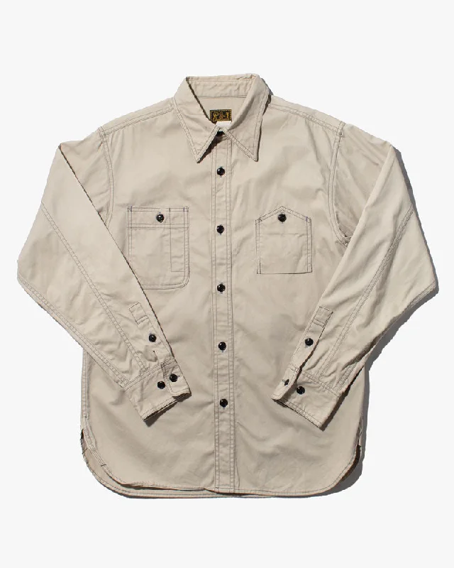 Hiking shirt windproof UV-resistant-Japanese Repro Work Shirt, Custom Chain Stitched Long Sleeve Button-Up, Cream