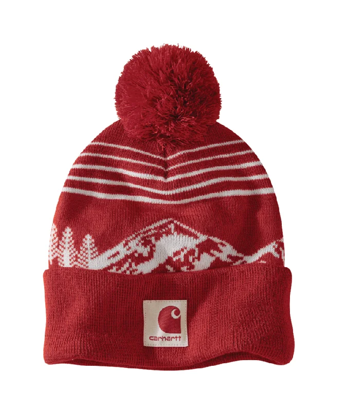 Knit Pom Mountain Beanie - Crabapple