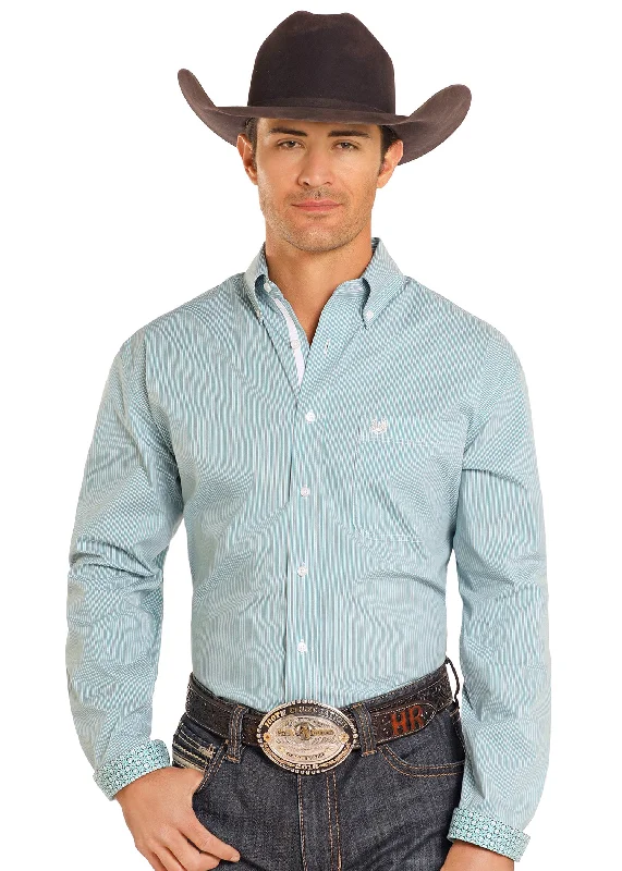 Rough Stock Long Sleeve Button Down - Turquoise Stripe