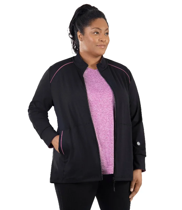 Hiking jackets moisture-wick layer-JunoStretch Mock Neck Jacket Black with Warm Mauve