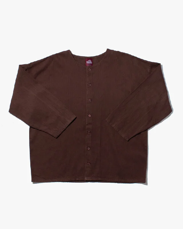 Hiking shirt versatile UV-resistant-Wa-Modern Herringbone Button Down Tunic Shirt- Brown