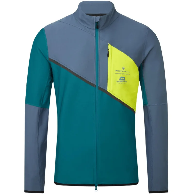 Hiking jackets soft fit-Ronhill Men's Tech Gore-Tex Wind stopper Jacket in Deep Teal/Lake/Acid AW24