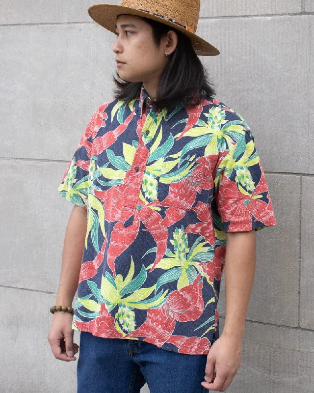 Hiking shirt UV-resistant adventure-Japanese Repro Shirt, Seersucker Aloha Short Sleeve, Sun Surf Brand, Bright Flower - L