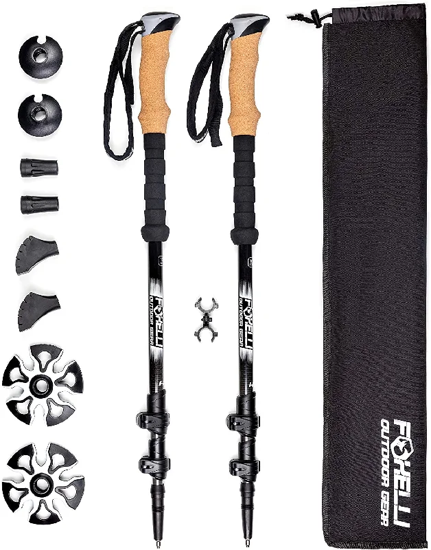 Climbing Bags sleek style-Climbing-bags-for-gym-climbing-Foxelli Carbon Fiber Trekking Poles – Collapsible, Lightweight, Shock-Absorbent, Hiking, Walking & Running Sticks with Natural Cork Grips, Flip Locks, 4 Season/All Terrain Accessories and Carry Bag