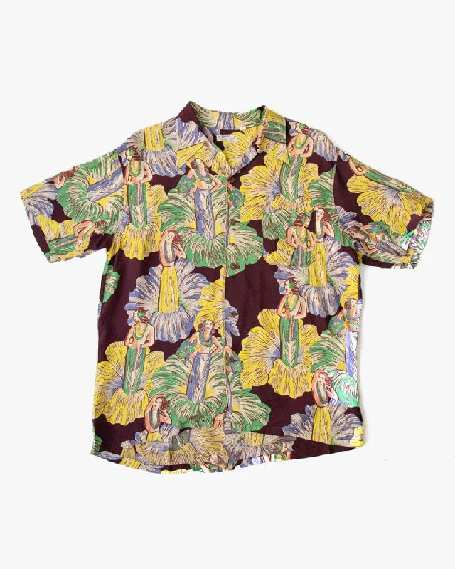 Hiking shirt quick-dry adventure-Japanese Repro Shirt, Aloha Short Sleeve, Sun Surf Brand, Tropical Plum - L