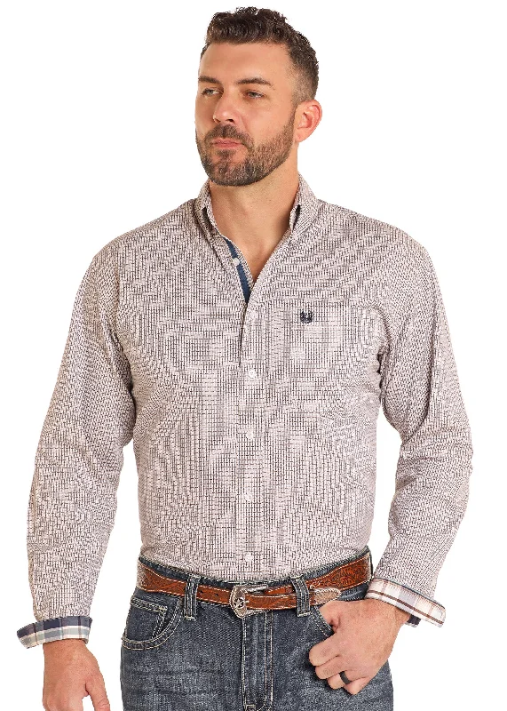 Rough Stock Long Sleeve Button Down - Brown Dobby