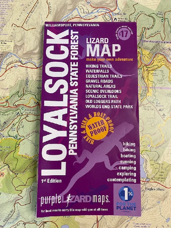 Hiking socks with wool blend-Purple Lizard Map - Loyalsock / Worlds End