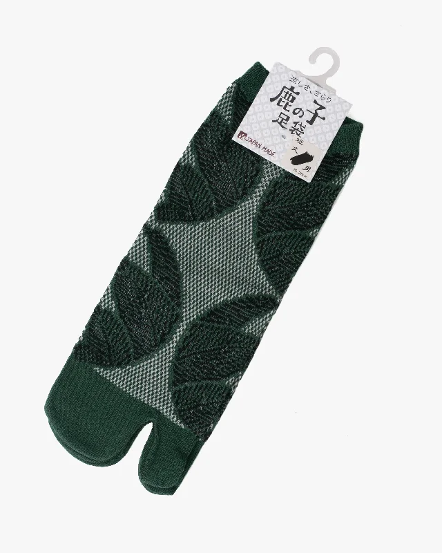 Hiking socks with trail grins-Wa Modern, Tabi Socks, Ankle, Kanoko Mesh, Green with Black Matsumon (M/L)