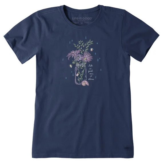 Hiking Shorts for photography-Women's Rain or Shine Flower Jar Short-Sleeve Crusher-LITE Tee - Darkest Blue