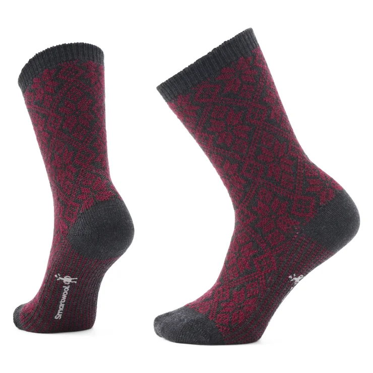 Hiking socks for zero-waste design-Everyday Traditional Snowflake Crew Sock - Tibetan Red