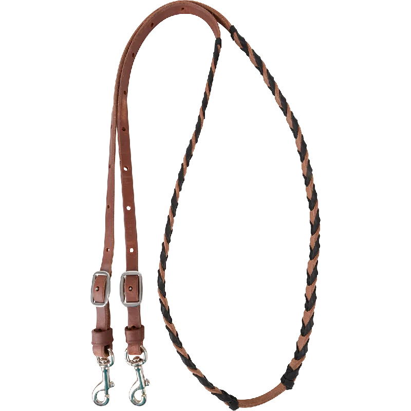 Latigo Laced Barrel Rein with Buckle and Keeper Snap Ends - Black