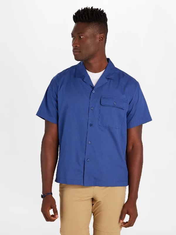 Hiking shirt eco-friendly durable-Men's Muir Camp Collar Short Sleeve Shirt - Twilight Blue