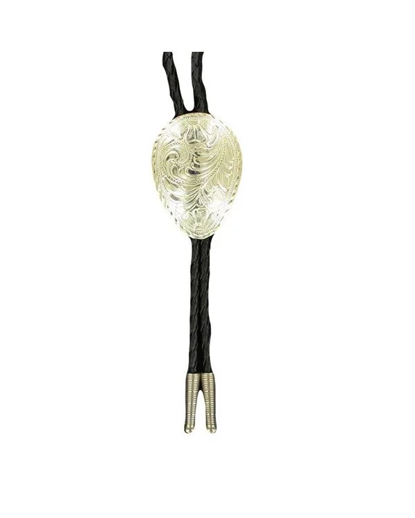 Oval Etched Floral Design Bolo Neck Tie