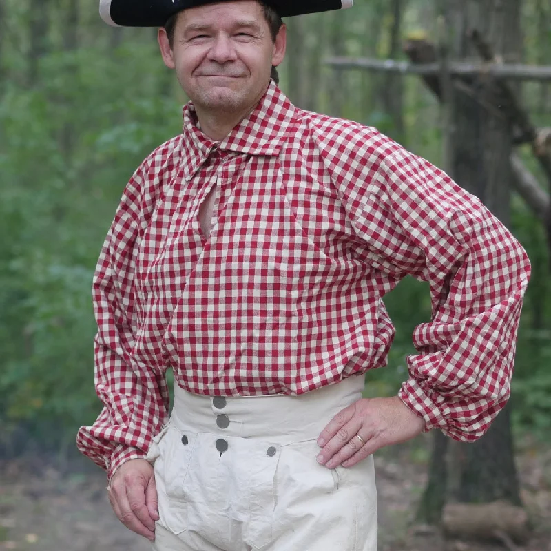 Hiking shirt mesh-lined quick-dry-18th Century Workshirt - Red Check Cotton