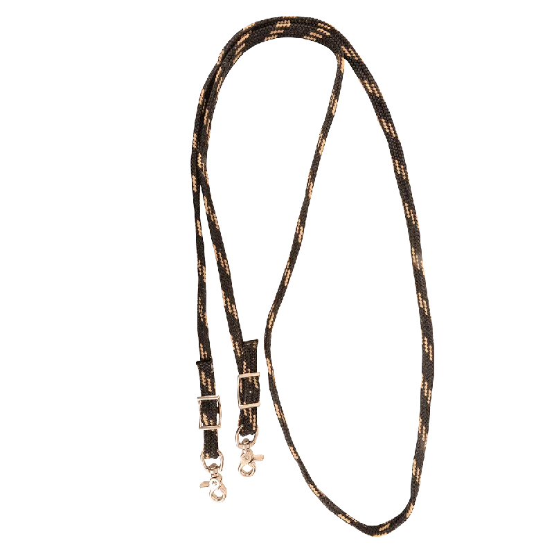 Nylon Braided Roping Rein with Buckle Snap Ends - Black / Tan