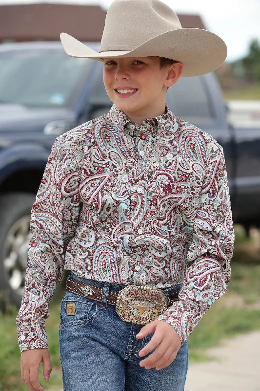 Hiking shirt tactical mountain-Boy's Match Dad Paisley Print Button-Down Long Sleeve Western Shirt