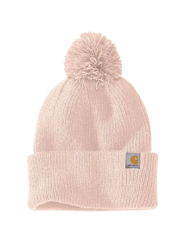 Knit Pom-Pom Cuffed Beanie - Georgia Peach