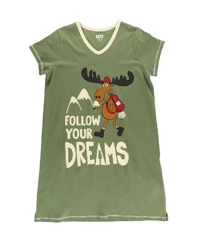 Hiking shirt adventure striped-Follow Your Dreams Moose Women's V-neck Nightshirt