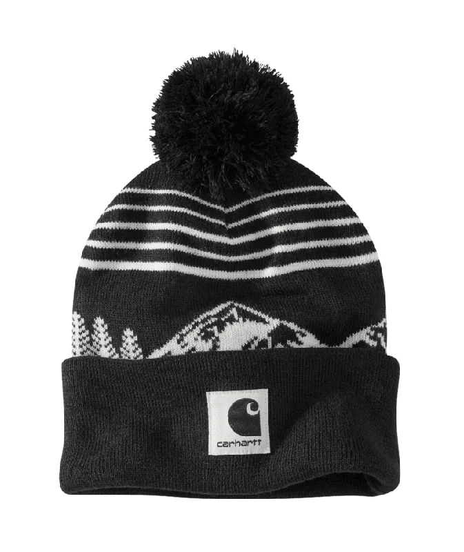 Knit Pom Mountain Beanie - Black