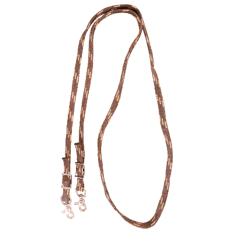 Nylon Braided Roping Rein with Buckle Snap Ends - Brown / Tan