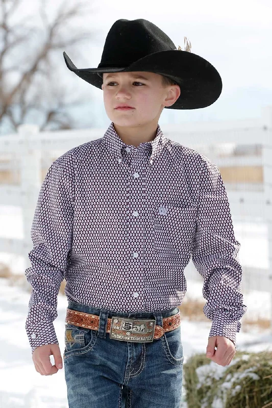 Hiking shirt UV-resistant odor-resistant-Boy's Match Dad Geometric Print Button-Down Long Sleeve Western Shirt